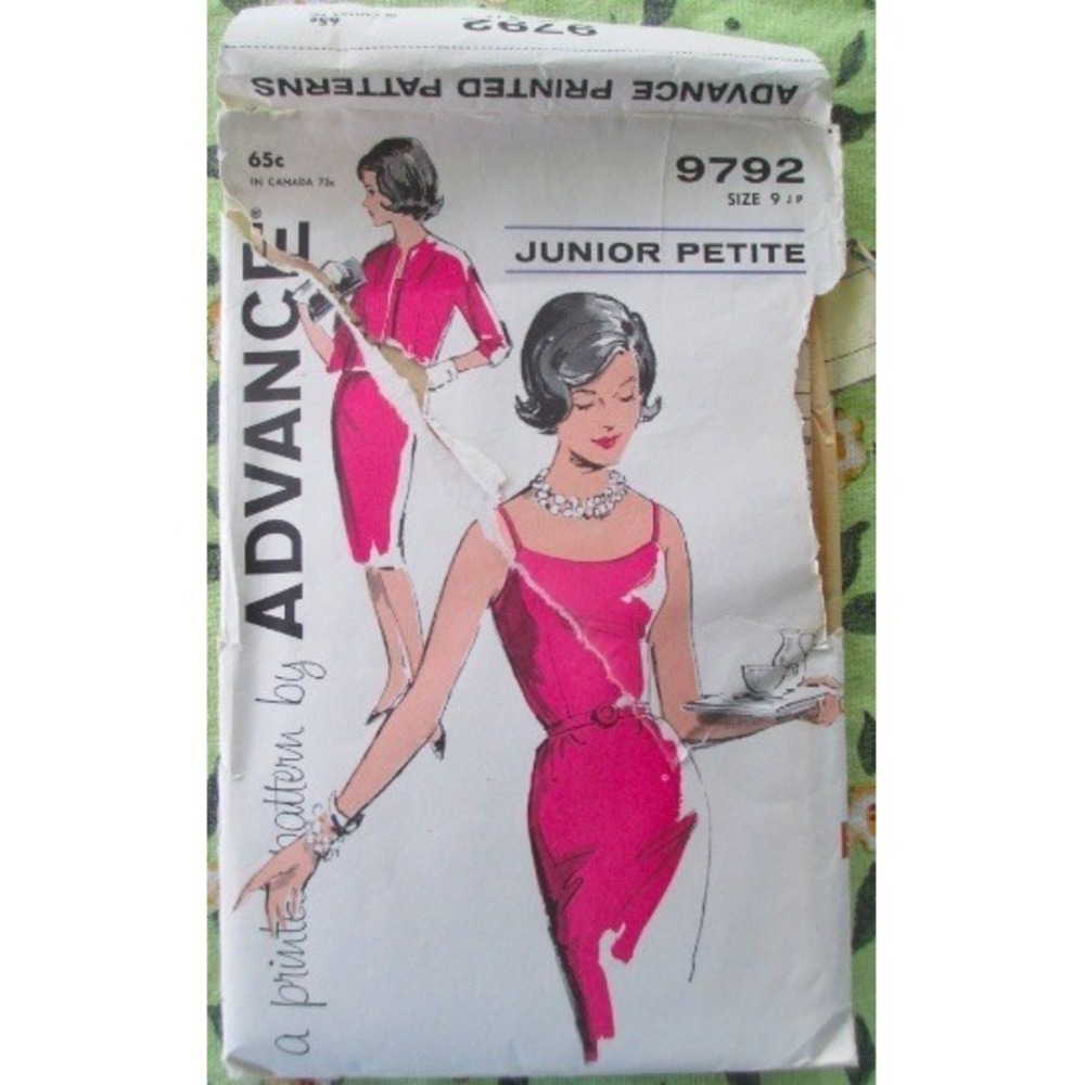 Vtg Pattern Advance 9792 Junior Petite Size 9 1960's Dress & Jacket Mad Men